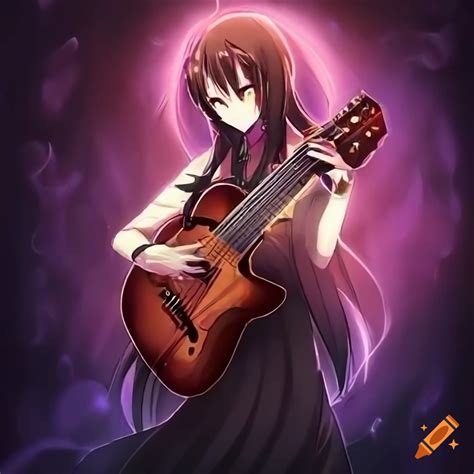 Anime girl playing guitar surrounded by magic on Craiyon