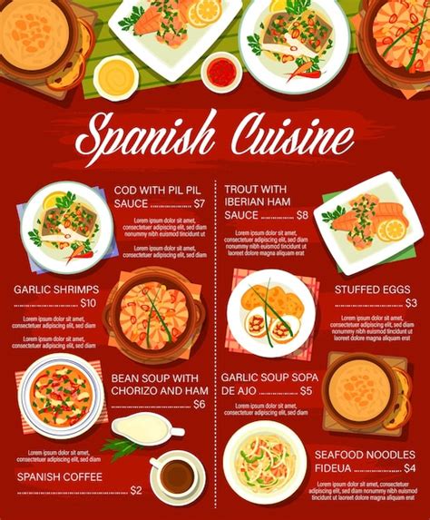 Premium Vector | Spanish food menu, Spain cuisine dishes, tapas