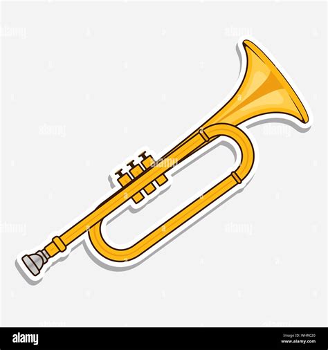 Horn - music wind instrument. Musical equipment. Sticker isolated on ...