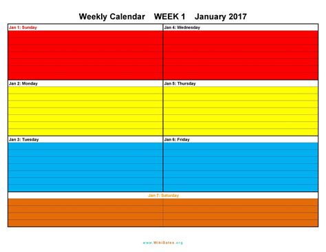 Weekly Printable Calendar Template