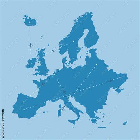 Airplanes flying over europe map. European route map. Air travel and ...