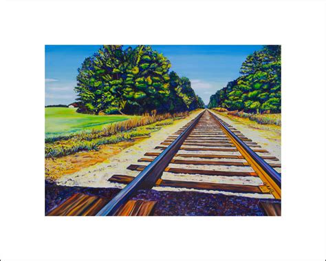 "Train Tracks" sunny landscape art print by local artist Marie Scott – Marie Scott Art