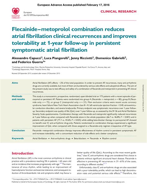 (PDF) Flecainide–metoprolol combination reduces atrial fibrillation clinical recurrences and ...