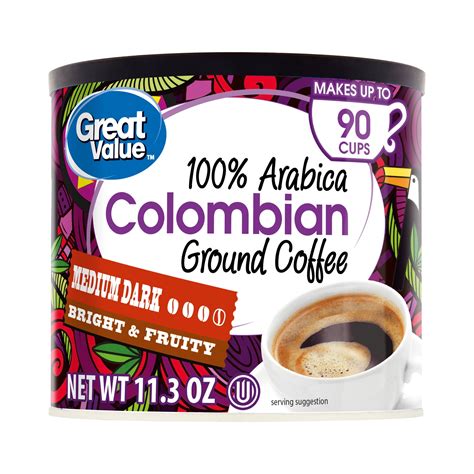 Great Value 100% Arabica Colombian Medium Dark Ground Coffee, 11.3 oz ...