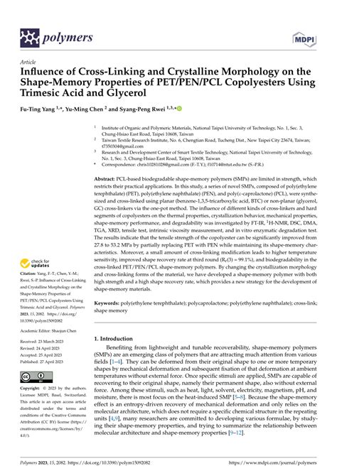 (PDF) Influence of Cross-Linking and Crystalline Morphology on the Shape-Memory Properties of ...