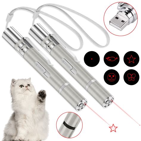 2Pcs,Rechargeable Cat Laser Pointer Toy, 3 in 1 Laser Pointer, Interactive Light Training Tool ...