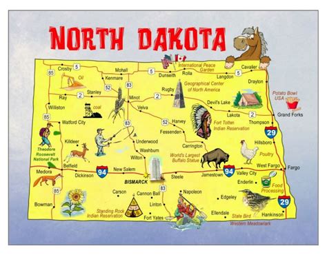 Detailed travel illustrated map of North Dakota state | North Dakota state | USA | Maps of the ...