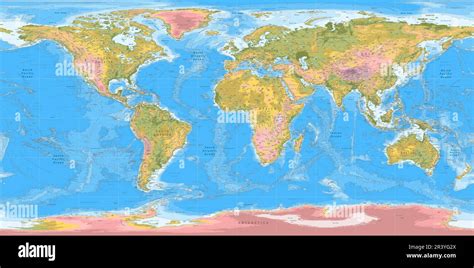 Detailed topographic world map WGS 84 projection Stock Vector Image ...