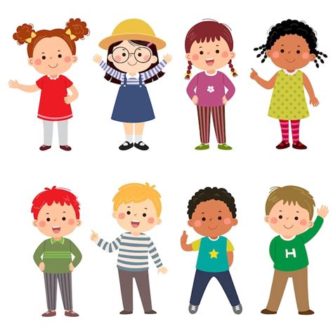 Premium Vector | Multicultural children in different positions isolated