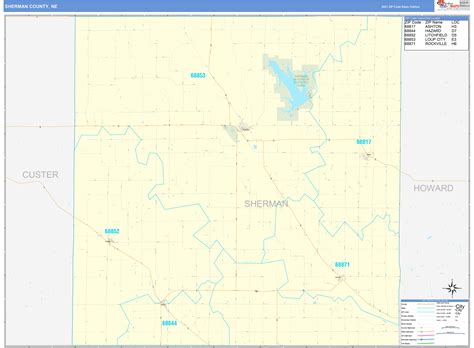 Sherman County, NE Zip Code Wall Map Basic Style by MarketMAPS