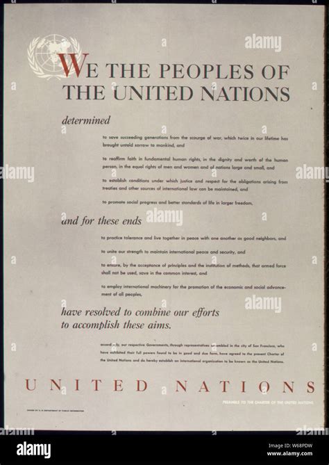 UNITED NATIONS - PREAMBLE TO THE CHARTER OF THE UNITED NATIONS Stock ...