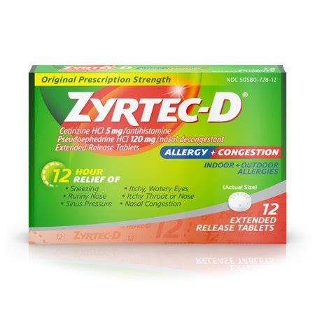 Zyrtec-D 12 Hour Allergy Medicine & Nasal Decongestant Tablets, 12 ct - Walmart.com
