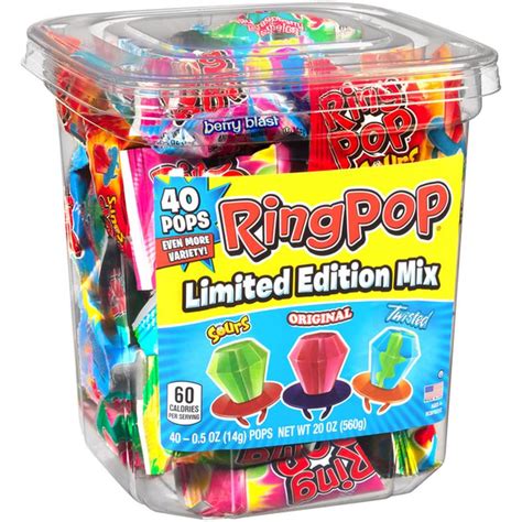 Ring Pop Assorted Flavors Lollipops Tub Bulk Variety Pack, 0.5 Oz, 40 Count Tub (3 lb) - Instacart