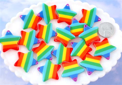 Rainbow Star Charm - 25mm Vibrant Rainbow Stripe Star Resin Charms or – Delish Beads
