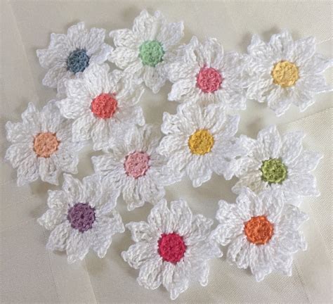 Crochet Daisy Flowers Handmade White Petals Colorful - Etsy | Fabric ...