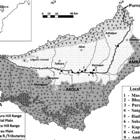 Geological map of the Purna River basin, showing tephra-bearing ...