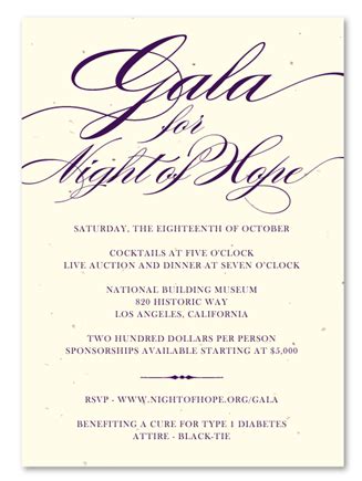 Elegant Fundraising gala invitations on plantable seeded paper - Fantastic calligraphy script ...