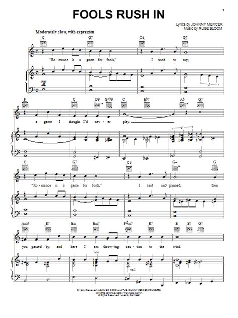 Frank Sinatra Fools Rush In Sheet Music Notes, Chords | Frank sinatra ...