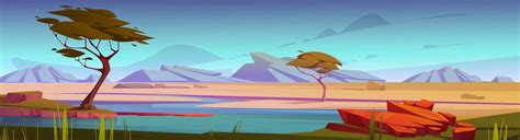 African savannah with river and acacia trees 13396536 Vector Art at Vecteezy