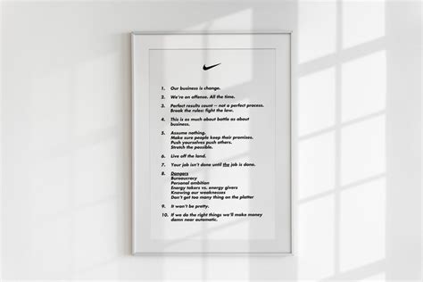 10 Principles of Nike Poster, Phil Knight Poster, Phil Knight Principles Manifesto, Nike Poster ...