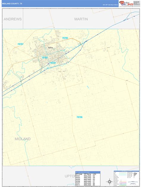 Midland County, TX Zip Code Wall Map Basic Style by MarketMAPS - MapSales