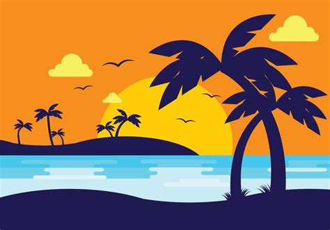 Sunset Beach With Palm Silhouette 146267 Vector Art at Vecteezy