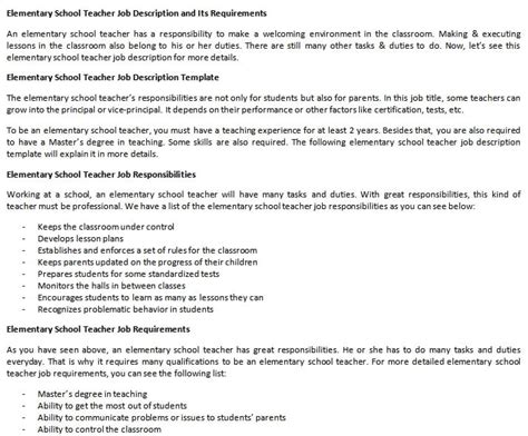 Elementary School Teacher Job Description and Its Requirements | room ...