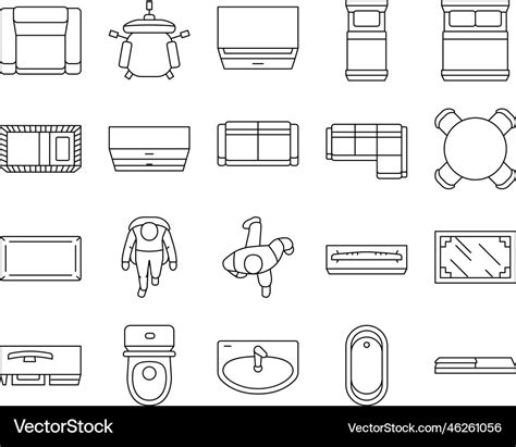 Floor plan interior furniture icons set Royalty Free Vector