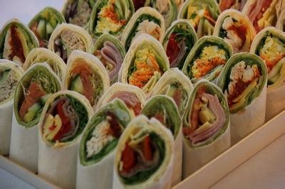 Sandwich Platters: Assorted sandwiches and Veggie Wrap platter