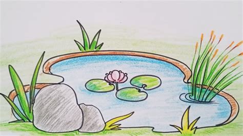 How to draw Pond | Easy water pond drawing and colouring tutorial #Colourforum. - YouTube