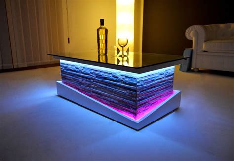 Stone Model Coffee Table With Led Lights Glass Top - Etsy | Unique coffee table, Glass coffee ...