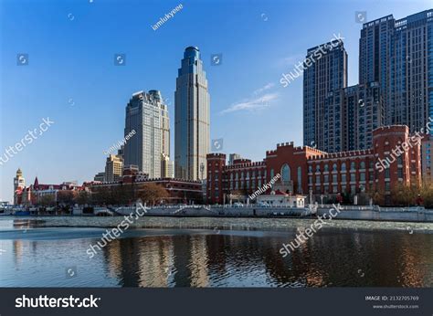 Waterfront Downtown Skyline Tianjin Highrise Building Stock Photo ...