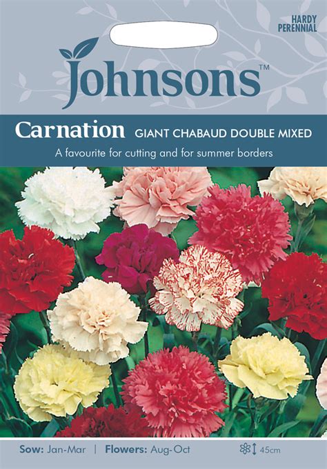 Carnation Seeds 'Giant Chabaud Double Mixed' by Johnsons - kazco.co.uk