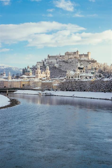 Panorama of Salzburg in Winter: Snowy Historical Center, Sunshine Stock ...