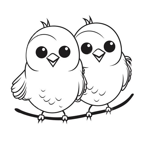 Little Cute Bird Couple Coloring Page Outline Sketch Drawing Vector, Bird Drawing, Wing Drawing ...