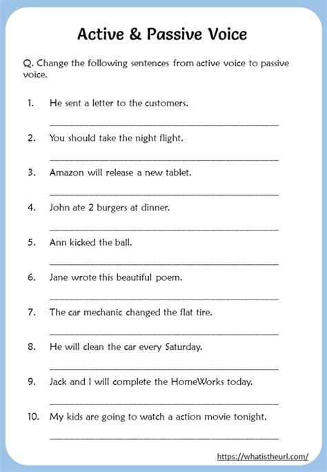 Convert Active Voice into Passive Voice Worksheets - Your Home Teacher | Active voice, Active ...