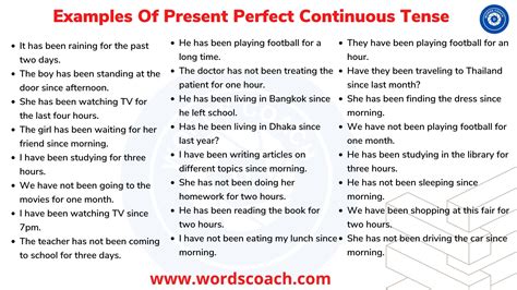 Examples Of Present Perfect Continuous Tense - Word Coach