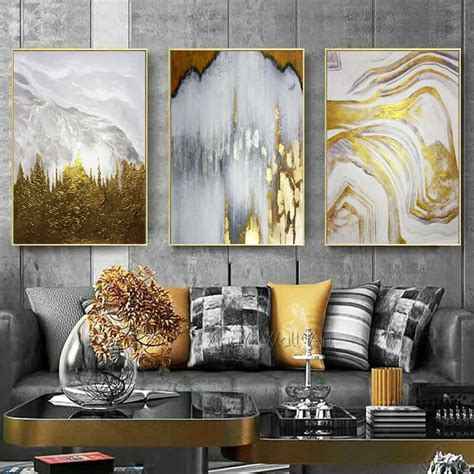 Gold leaf canvas painting Home decoration wall art for living room painting abstract wall ...