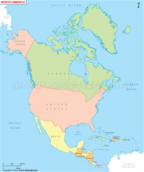 North America Map, Map of North American Countries, North America Political Map