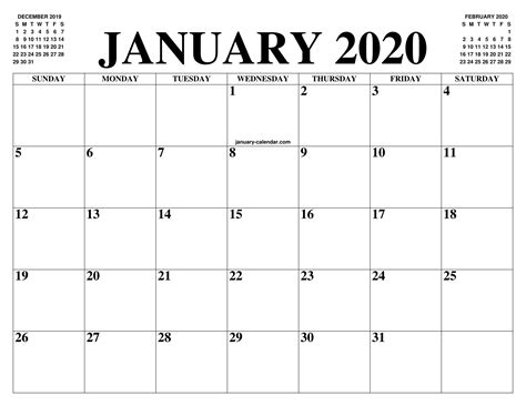 Exceptional Free Very Large Squares Blank Printable Calendar 2020 ...