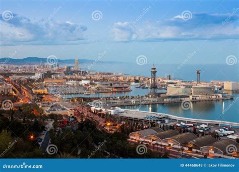 Port Vell during Sunset from Montjuic Stock Photo - Image of coast, city: 44468648