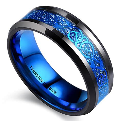 (8mm) Unisex or Men's Black and Blue Celtic Tungsten Carbide Wedding ...