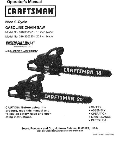 Craftsman 316350220 User Manual CHAIN SAW Manuals And Guides L0611378