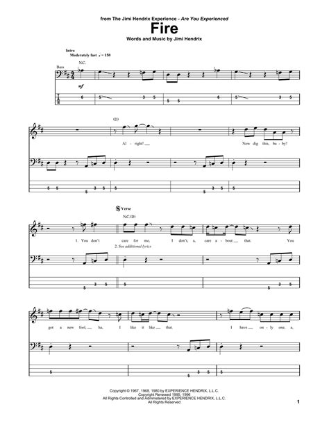 Fire by Jimi Hendrix Sheet Music for Bass Guitar Tab at Sheet Music Direct