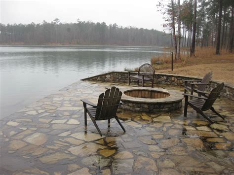 Lakeside patio & firepit (side of dock) | Fire pit patio, Lake landscaping, Backyard fire