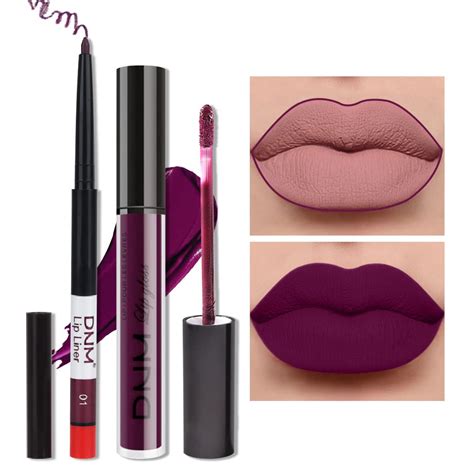 2pcs Matte Dark Purple Lip Liner And Lipstick Makeup Set, Burgundy ...