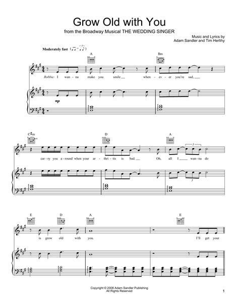 Adam Sandler Grow Old With You (from The Wedding Singer) Sheet Music ...