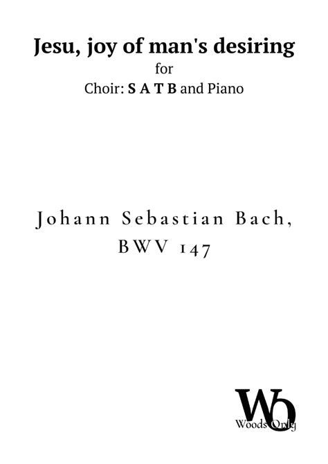 Jesu, joy of man's desiring by Bach for Choir SATB and Piano (arr. Ander) by Bach Sheet Music ...