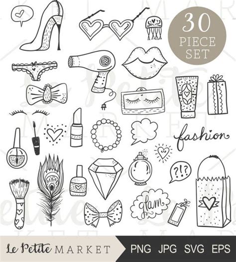 Hand Drawn Beauty Clip Art Set, Glam Clipart Set, Beauty Blogger Icons ...