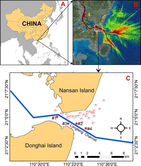 (Color online) Map of the study area: (A) location of Zhanjiang Port;... | Download Scientific ...